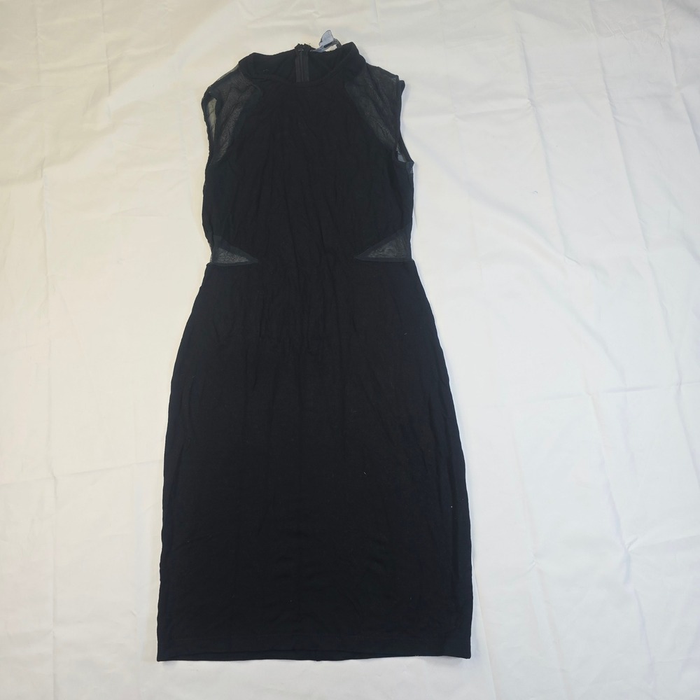 French Connection Sheer Mesh Panel Sheath Dress Women Size 8 Black Sleeveless